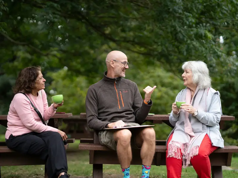 People talking in park
