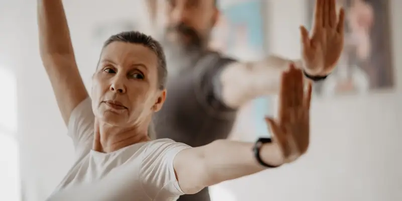 A couple doing yoga