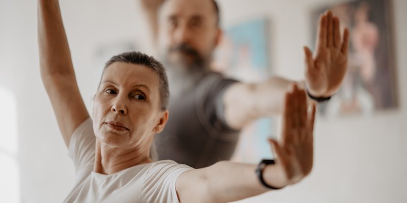 A couple doing yoga